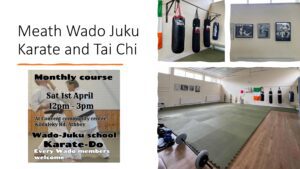 A flyer advertising a martial arts class in a gym, showcasing the instructor and students in action.