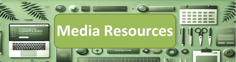 Green banner the text media resources