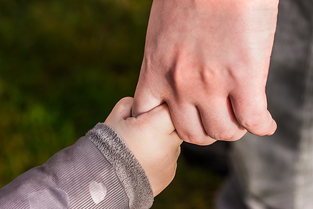 Adult holding child's hand