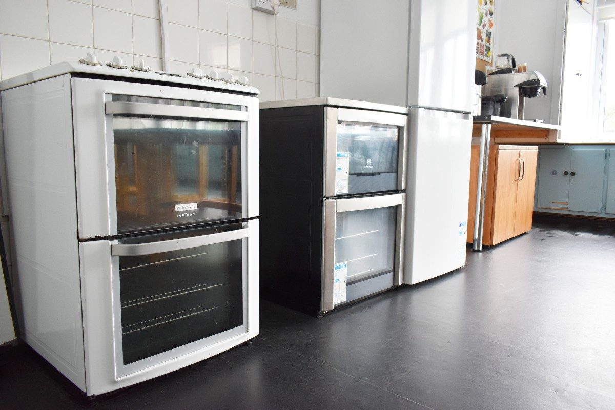 A row of three appliances.