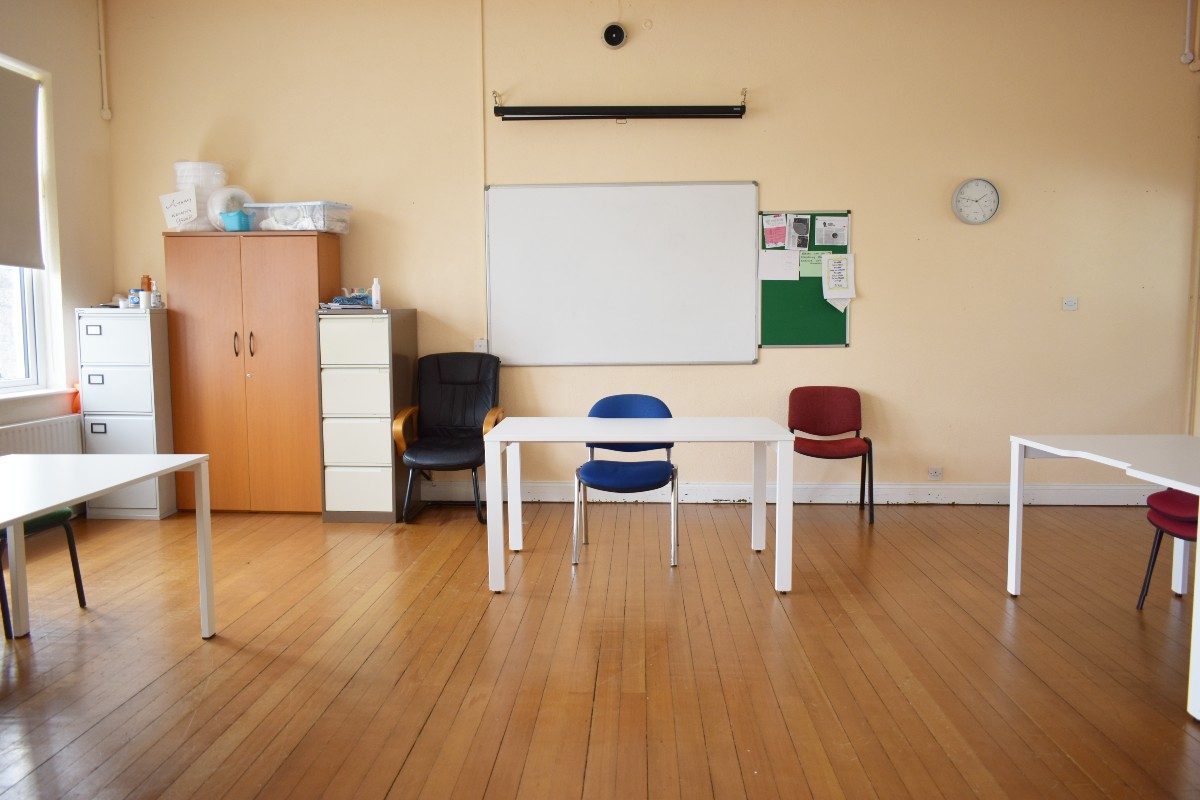 Classroom with the whiteboard.